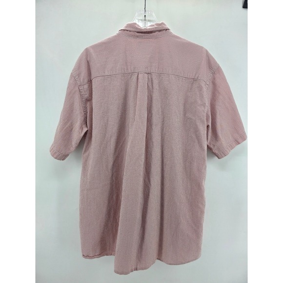 LL Bean Mens XL Tall Seersucker Shirt Red White Stripe Short Sleeve Button Down - Picture 2 of 7